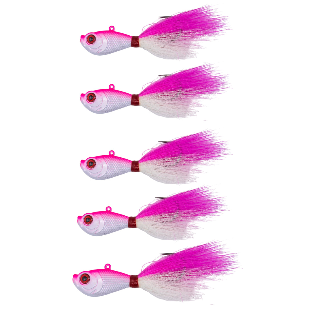 Intent Tackle Pro Series Bucktail Jig Saltwater Fishing Lure, Fishing Jigs, Hand-Tied Deer Hair, Saltwater Jigs, Super Sharp Mustad Hooks, Fluke Fishing Lures, (5 Pack)