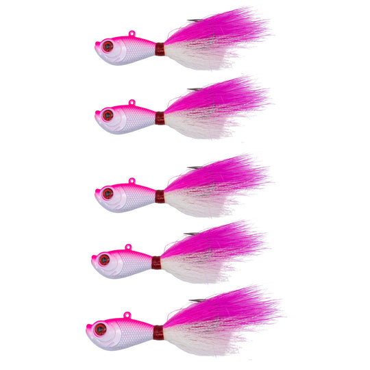 Intent Tackle Pro Series Bucktail Jig Saltwater Fishing Lure, Fishing Jigs, Hand-Tied Deer Hair, Saltwater Jigs, Super Sharp Mustad Hooks, Fluke Fishing Lures, (5 Pack)