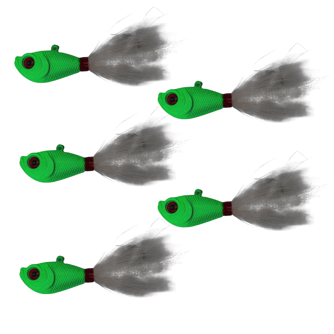 Intent Tackle Pro Series Bucktail Jig Saltwater Fishing Lure, Fishing Jigs, Hand-Tied Deer Hair, Saltwater Jigs, Super Sharp Mustad Hooks, Fluke Fishing Lures, (5 Pack)