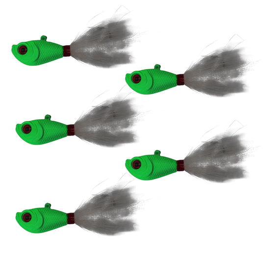 Intent Tackle Pro Series Bucktail Jig Saltwater Fishing Lure, Fishing Jigs, Hand-Tied Deer Hair, Saltwater Jigs, Super Sharp Mustad Hooks, Fluke Fishing Lures, (5 Pack)