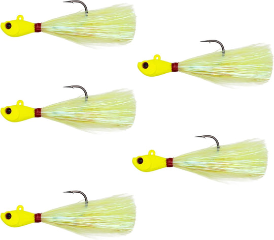 Intent Tackle Mylar Series Bucktail Jig Saltwater Fishing Lure, Fishing Jigs, Saltwater Jigs, Super Sharp Mustad Hooks, Fluke Fishing Lures (5 Pack)