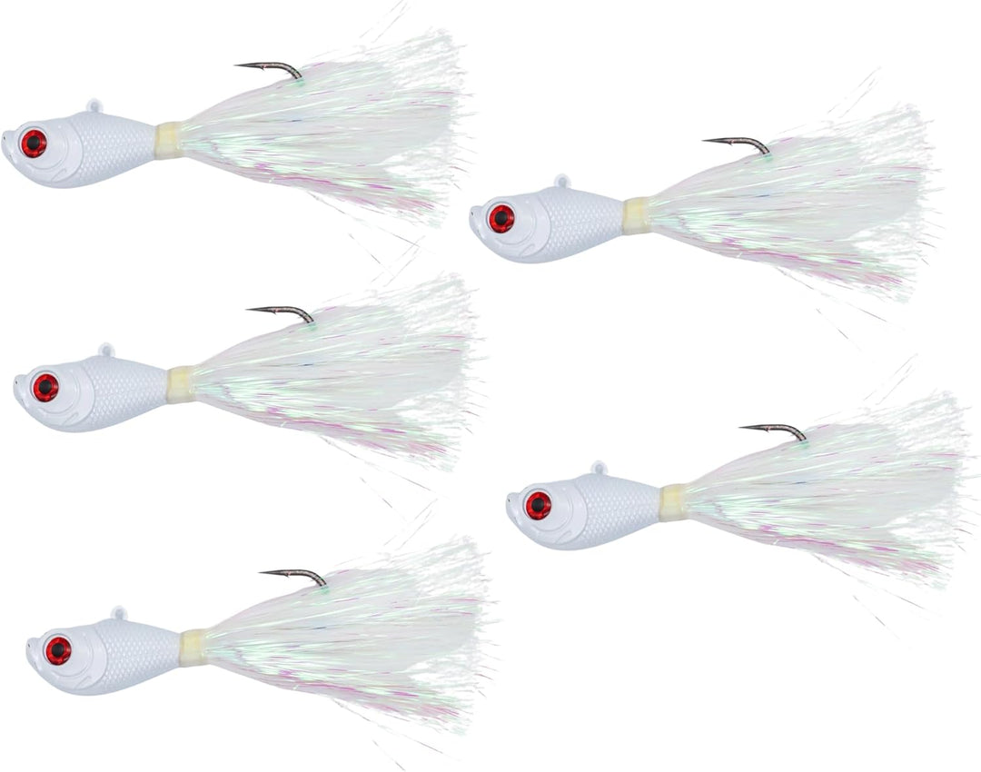 Intent Tackle Mylar Series Bucktail Jig Saltwater Fishing Lure, Fishing Jigs, Saltwater Jigs, Super Sharp Mustad Hooks, Fluke Fishing Lures (5 Pack)