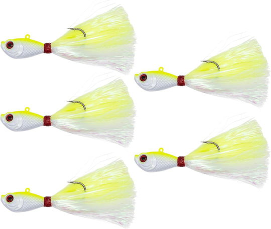 Intent Tackle Mylar Series Bucktail Jig Saltwater Fishing Lure, Fishing Jigs, Saltwater Jigs, Super Sharp Mustad Hooks, Fluke Fishing Lures (5 Pack)