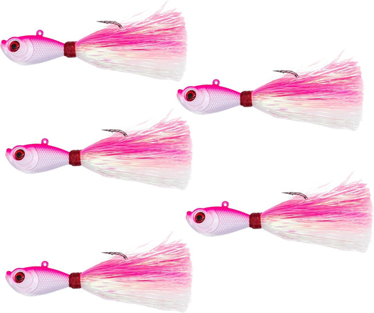 Intent Tackle Mylar Series Bucktail Jig Saltwater Fishing Lure, Fishing Jigs, Saltwater Jigs, Super Sharp Mustad Hooks, Fluke Fishing Lures (5 Pack)