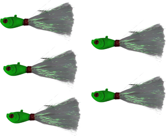 Intent Tackle Mylar Series Bucktail Jig Saltwater Fishing Lure, Fishing Jigs, Saltwater Jigs, Super Sharp Mustad Hooks, Fluke Fishing Lures (5 Pack)