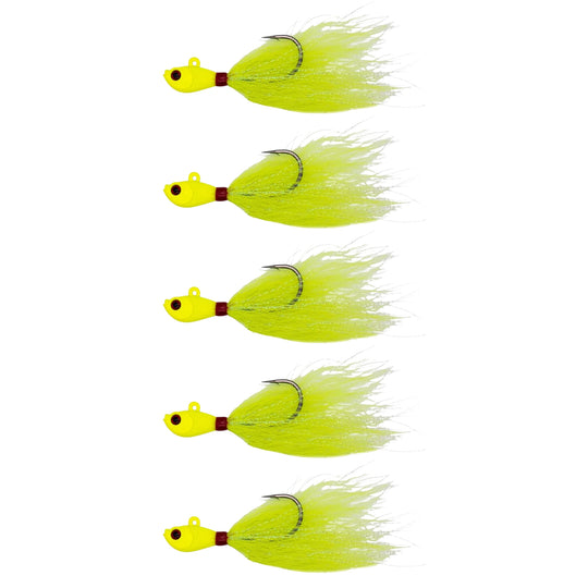 Intent Tackle Pro Series Bucktail Jig Saltwater Fishing Lure, Fishing Jigs, Hand-Tied Deer Hair, Saltwater Jigs, Super Sharp Mustad Hooks, Fluke Fishing Lures, (5 Pack)