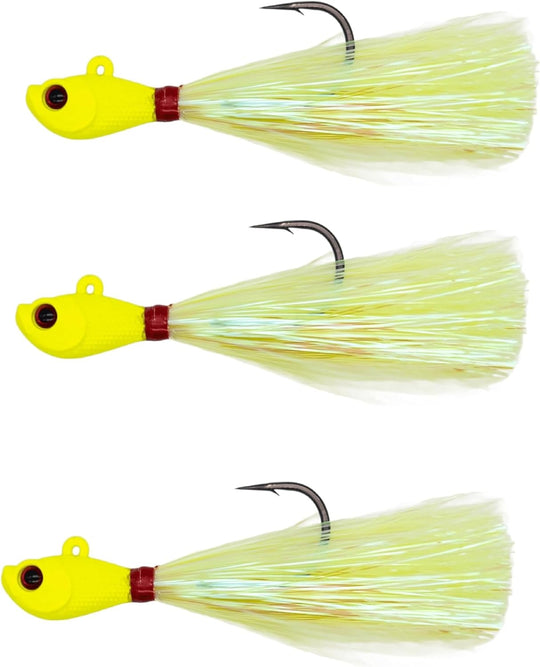 Intent Tackle Mylar Series Bucktail Jig Saltwater Fishing Lure, Fishing Jigs, Saltwater Jigs, Super Sharp Mustad Hooks, Fluke Fishing Lures, (3 Pack)