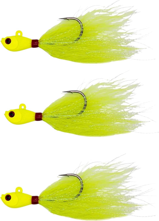 Intent Tackle Pro Series Bucktail Jig Saltwater Fishing Lure, Fishing Jigs, Hand-Tied Deer Hair, Saltwater Jigs, Super Sharp Mustad Hooks, Fluke Fishing Lures (3 Pack)