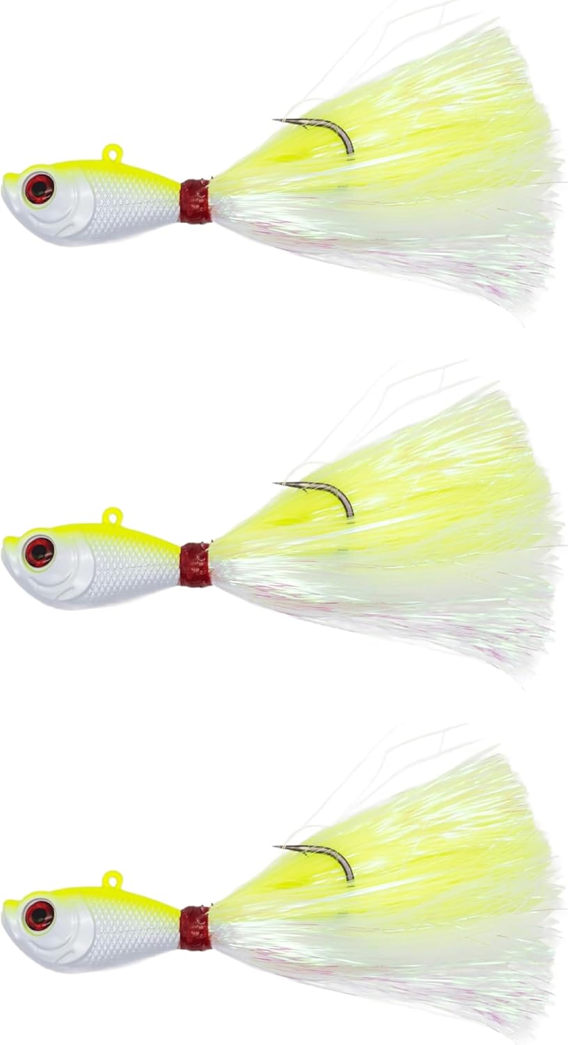 Intent Tackle Mylar Series Bucktail Jig Saltwater Fishing Lure, Fishing Jigs, Saltwater Jigs, Super Sharp Mustad Hooks, Fluke Fishing Lures, (3 Pack)