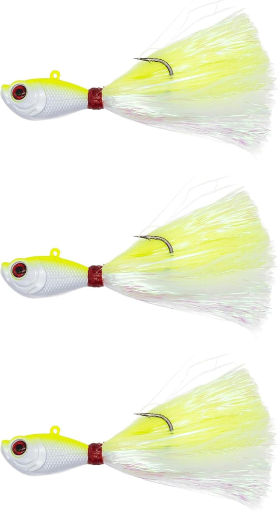 Intent Tackle Mylar Series Bucktail Jig Saltwater Fishing Lure, Fishing Jigs, Saltwater Jigs, Super Sharp Mustad Hooks, Fluke Fishing Lures, (3 Pack)