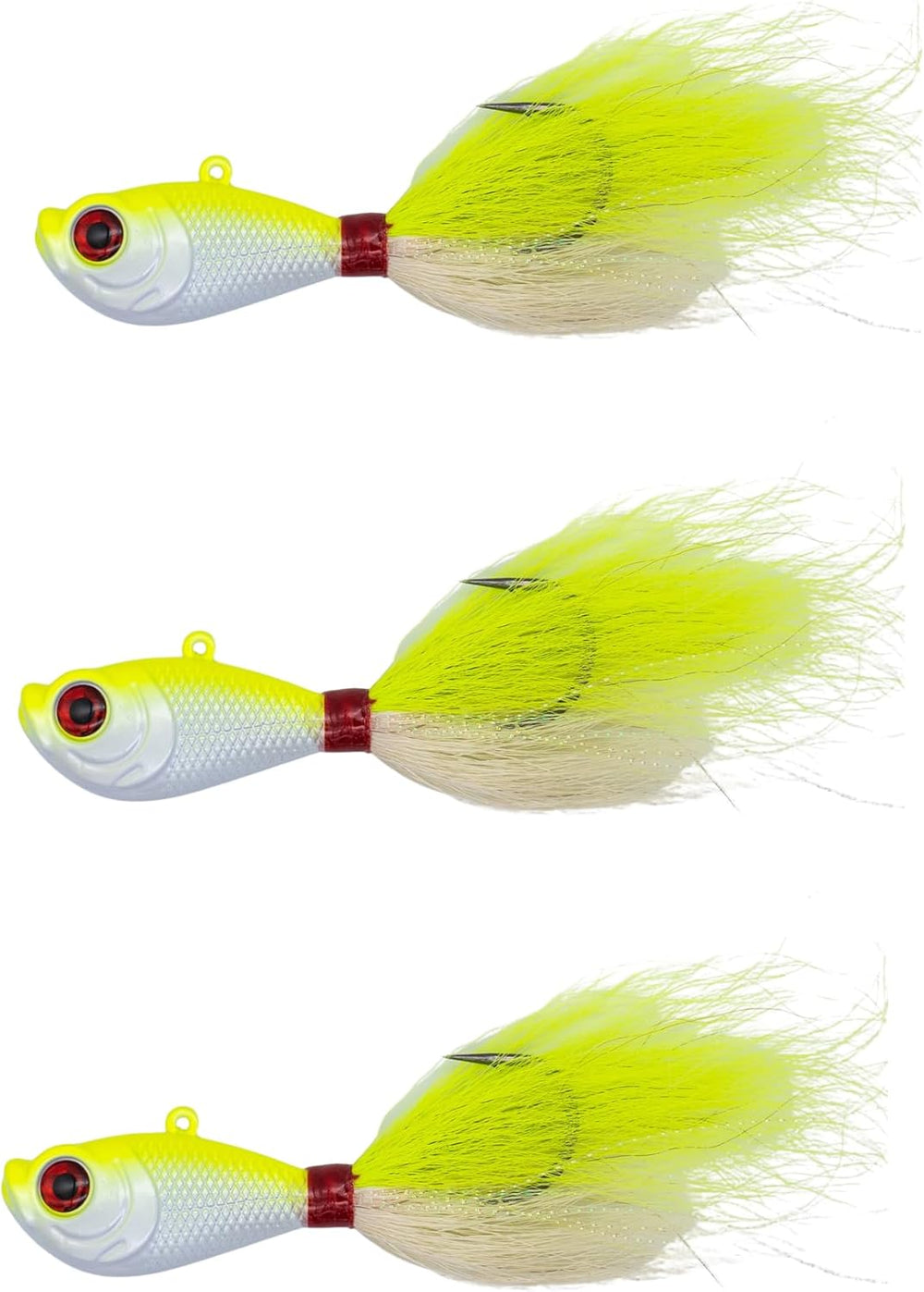 Intent Tackle Pro Series Bucktail Jig Saltwater Fishing Lure, Fishing Jigs, Hand-Tied Deer Hair, Saltwater Jigs, Super Sharp Mustad Hooks, Fluke Fishing Lures (3 Pack)