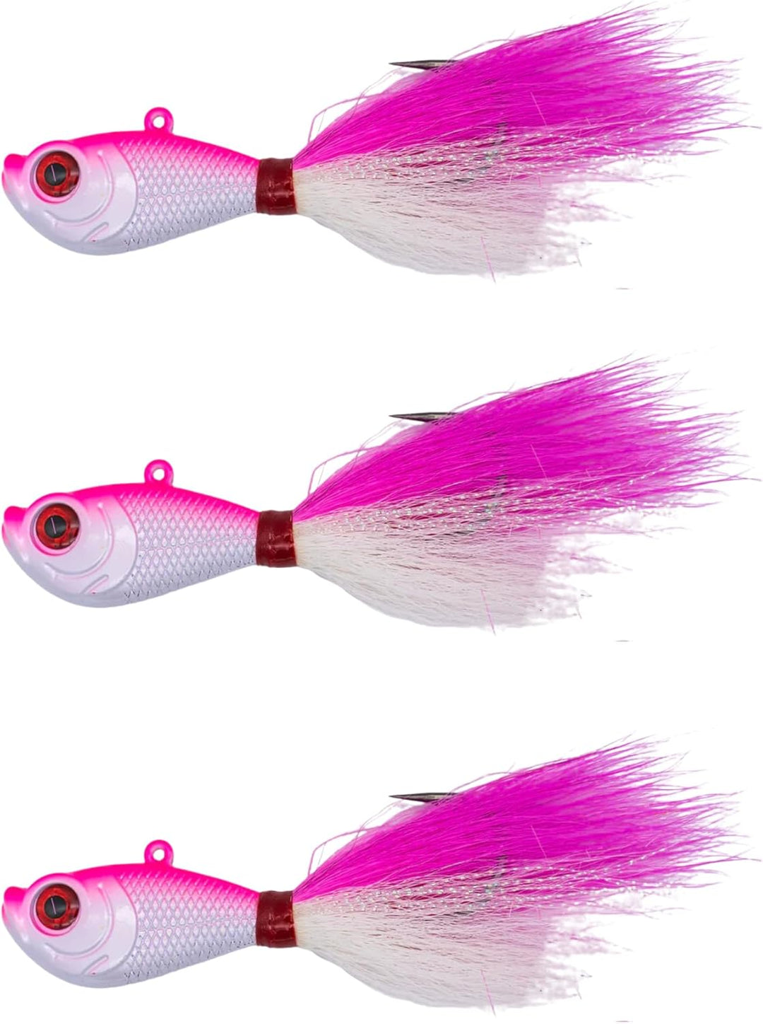 Intent Tackle Pro Series Bucktail Jig Saltwater Fishing Lure, Fishing Jigs, Hand-Tied Deer Hair, Saltwater Jigs, Super Sharp Mustad Hooks, Fluke Fishing Lures (3 Pack)