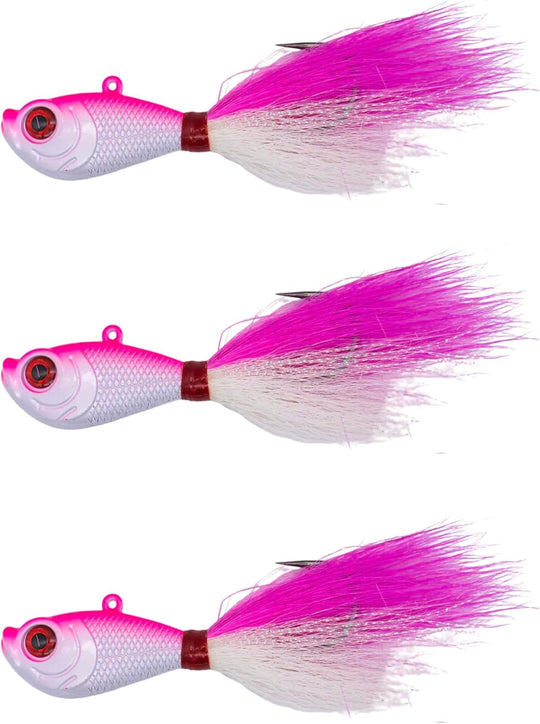 Intent Tackle Pro Series Bucktail Jig Saltwater Fishing Lure, Fishing Jigs, Hand-Tied Deer Hair, Saltwater Jigs, Super Sharp Mustad Hooks, Fluke Fishing Lures (3 Pack)