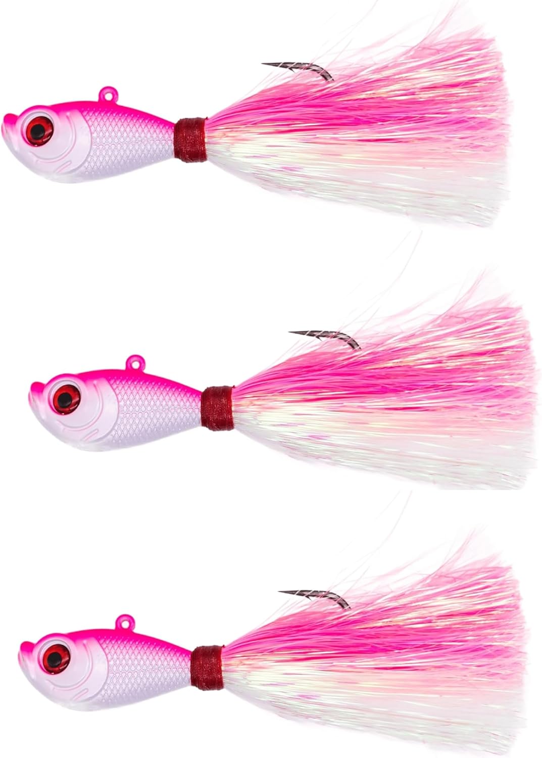 Intent Tackle Mylar Series Bucktail Jig Saltwater Fishing Lure, Fishing Jigs, Saltwater Jigs, Super Sharp Mustad Hooks, Fluke Fishing Lures, (3 Pack)