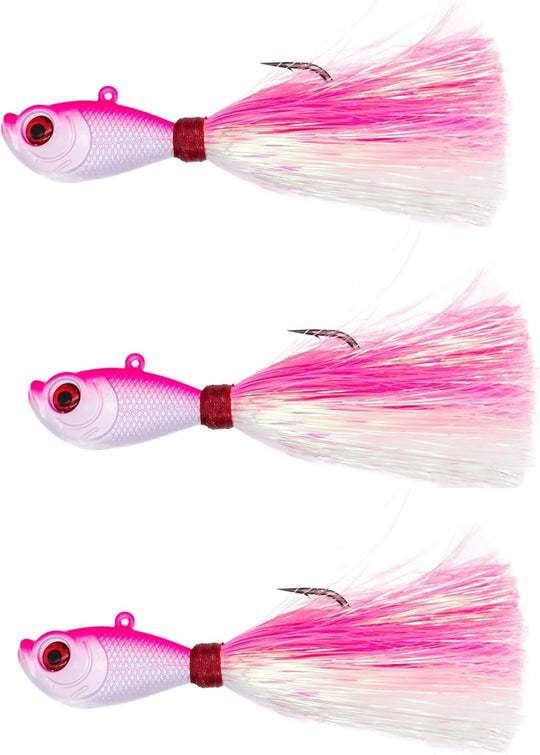 Intent Tackle Mylar Series Bucktail Jig Saltwater Fishing Lure, Fishing Jigs, Saltwater Jigs, Super Sharp Mustad Hooks, Fluke Fishing Lures, (3 Pack)