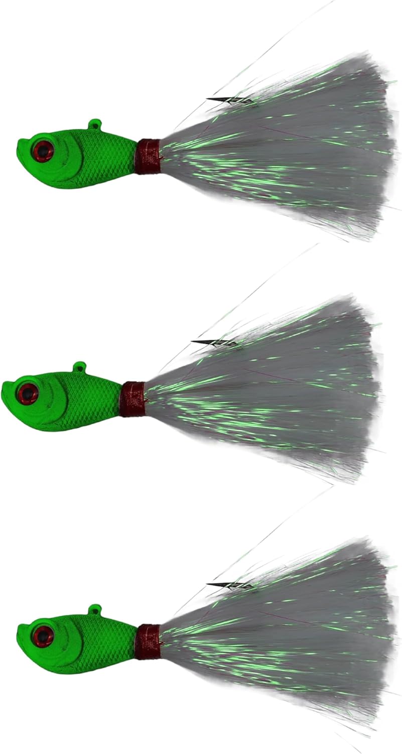 Intent Tackle Mylar Series Bucktail Jig Saltwater Fishing Lure, Fishing Jigs, Saltwater Jigs, Super Sharp Mustad Hooks, Fluke Fishing Lures, (3 Pack)