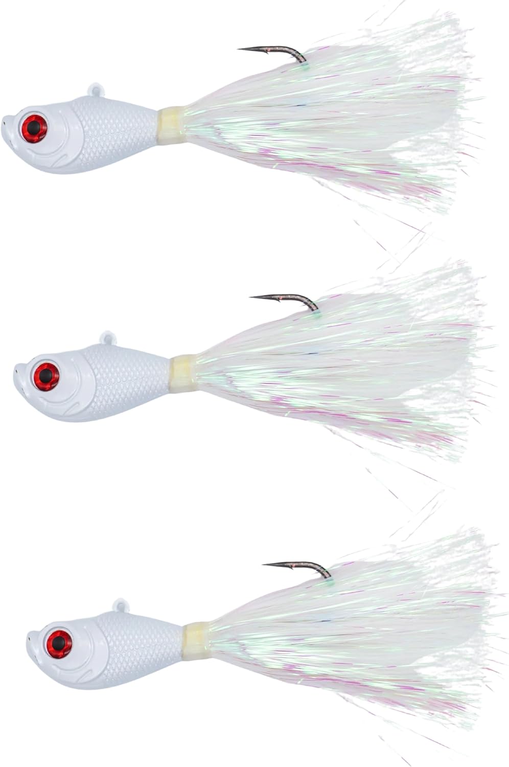 Intent Tackle Mylar Series Bucktail Jig Saltwater Fishing Lure, Fishing Jigs, Saltwater Jigs, Super Sharp Mustad Hooks, Fluke Fishing Lures, (3 Pack)