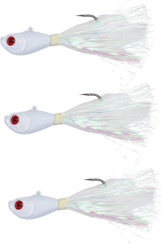 Intent Tackle Mylar Series Bucktail Jig Saltwater Fishing Lure, Fishing Jigs, Saltwater Jigs, Super Sharp Mustad Hooks, Fluke Fishing Lures, (3 Pack)