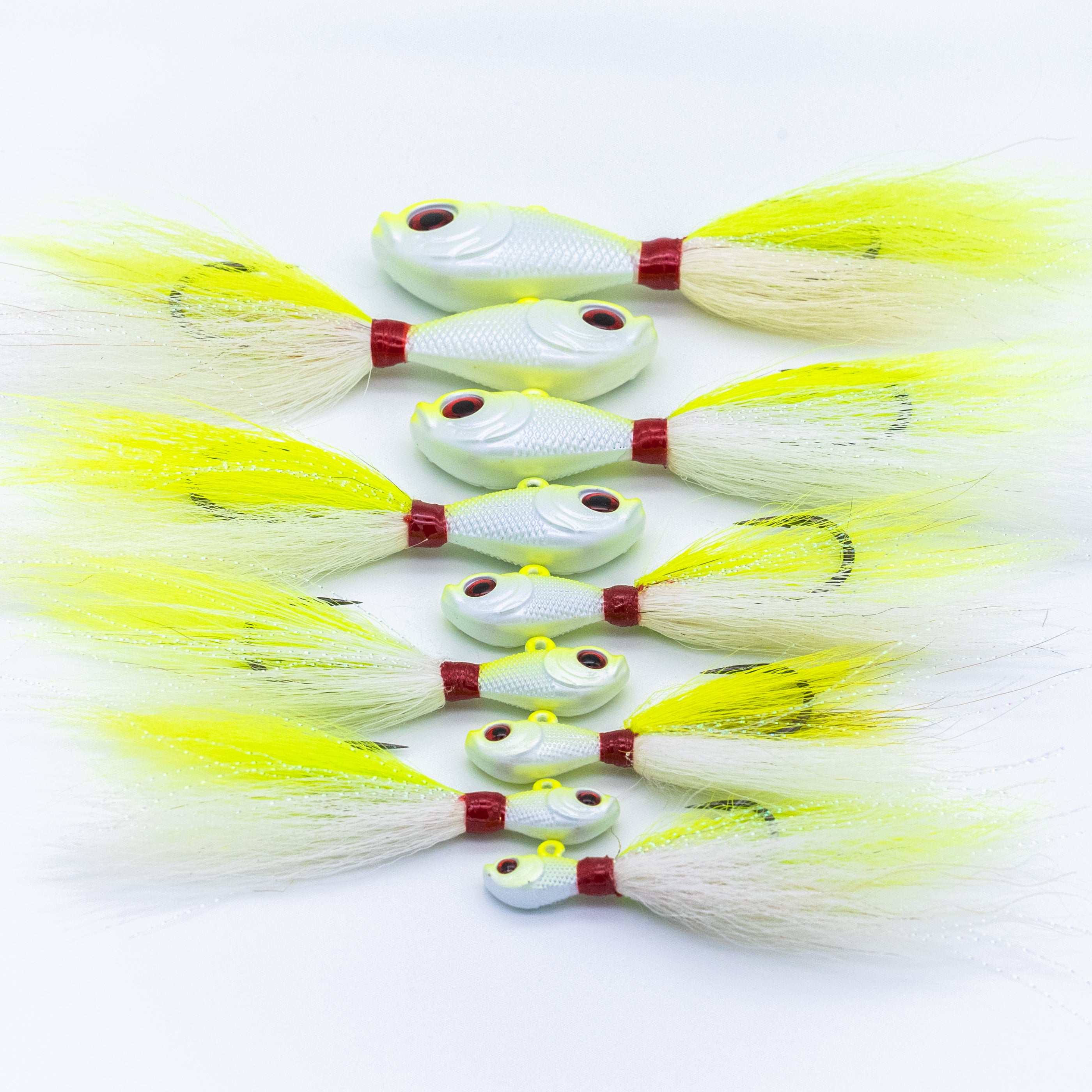 Intent Tackle Mylar Series Bucktail Jig Saltwater Fishing Lure, White /  Chartreuse, 4 oz 